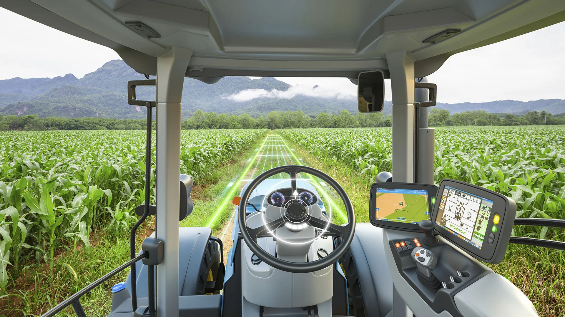 Autonomous driving  tractor with GFX Stream pprecise positionning technology
